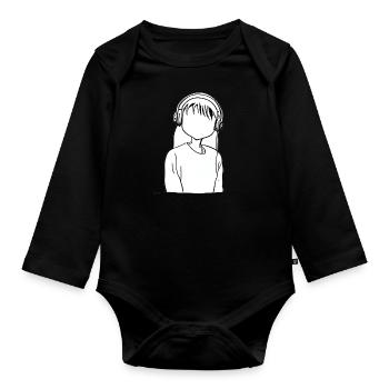 Dessin animé fille casque anime - Body Bébé bio manches longues - noir - Devant