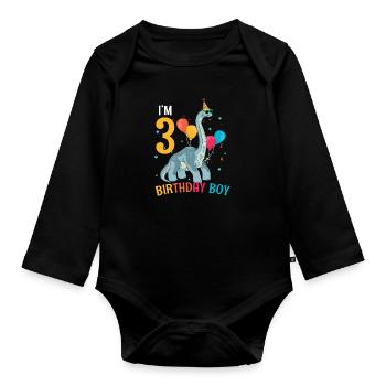 Je suis 3 anniversaire garçon brachiosaure 3 ans 3ème - Body Bébé bio manches longues - noir - Devant