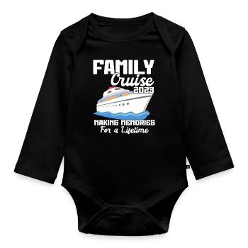 Family Cruise 2023 Vacation Funny Party Trip Ship - Organic Longsleeve Baby Bodysuit - black - Front