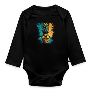 Funny pineapple fruit - Organic Longsleeve Baby Bodysuit - black - Front