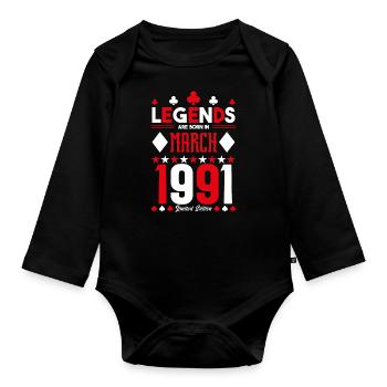 cadeau d'anniversaire Mars 1991. jeux de carte. - Body Bébé bio manches longues - noir - Devant