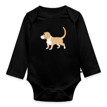 Dog animal orange symbol pet - Organic Longsleeve Baby Bodysuit - black - Front