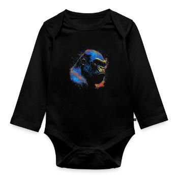 Tête de gorille colorée - Body Bébé bio manches longues - noir - Devant