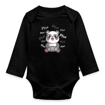 Pew Pew Pew Cute Panda Gamer Gaming - Organic Longsleeve Baby Bodysuit - black - Front