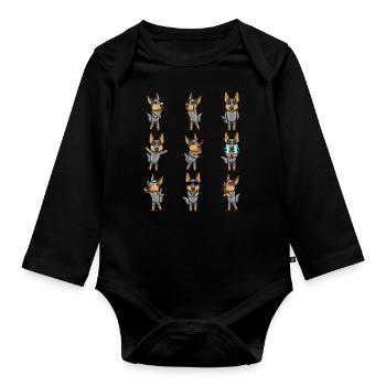 Émoticône Kawaii du bouvier australien Blue Heeler - Body Bébé bio manches longues - noir - Devant