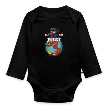 3rd birthday boy 3 years old three-year-old ninja - Organic Longsleeve Baby Bodysuit - black - Front