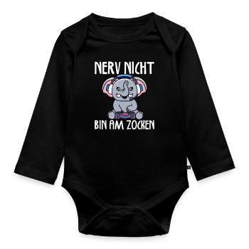 Nerv nicht bin am zocken Gamer Elefant - Baby Bio-Langarm-Body - Schwarz - Vorne