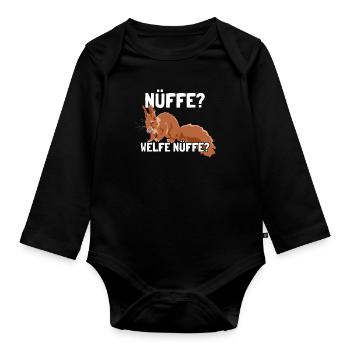 Nüffe Welfe Nüffe Grauhörnchen Squirrel - Baby Bio-Langarm-Body - Schwarz - Vorne