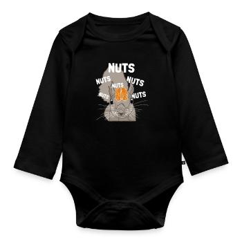 Nuts Brain Fuchshörnchen Grauhörnchen Squirrel - Baby Bio-Langarm-Body - Schwarz - Vorne