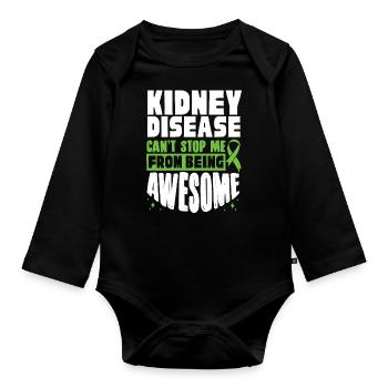 Awareness of kidney disease, kidney - Organic Longsleeve Baby Bodysuit - black - Front