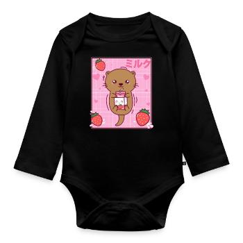 Kawaii Sea Otter Milkberry Milkberry Shake Otaku - Body Bébé bio manches longues - noir - Devant