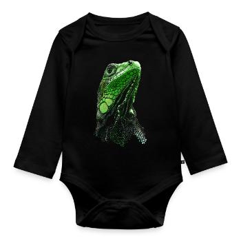 IGUANE VERT - ANIMAL DE COMPAGNIE IGUANE VERT COMMUN - Body Bébé bio manches longues - noir - Devant