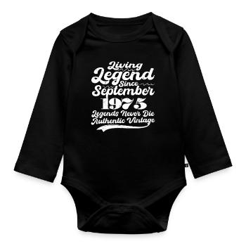 Once upon a time there was a legend. September 1975 Birth - Organic Longsleeve Baby Bodysuit - black - Front