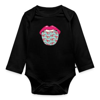 Hummer Lobster Zunge - Baby Bio-Langarm-Body - Schwarz - Vorne