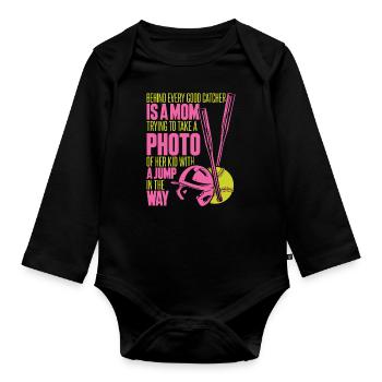 Maman softball - Body Bébé bio manches longues - noir - Devant