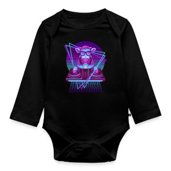 Vaporwave Kuh DJ Pult Kuh - Baby Bio-Langarm-Body - Schwarz - Vorne