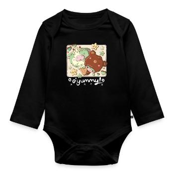 Mint moo ice cream and choco bear in kawaii style - Organic Longsleeve Baby Bodysuit - black - Front
