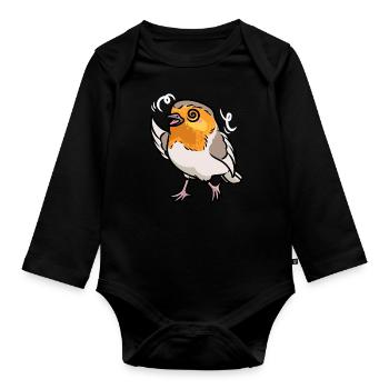 Robin Bird Kawaii Emoticon - Organic Longsleeve Baby Bodysuit - black - Front