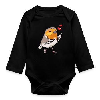 Robin Bird Kawaii Emoticon - Organic Longsleeve Baby Bodysuit - black - Front