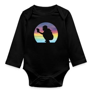 Women's Softball Catcher Silhouette Girls - Organic Longsleeve Baby Bodysuit - black - Front