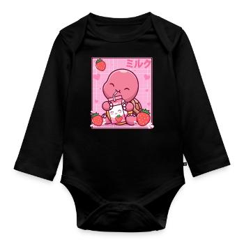 Kawaii Turtle Lover Strawberry Milk Shake Otaku - Body Bébé bio manches longues - noir - Devant