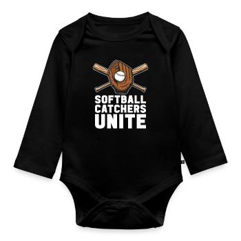 Softball Fänger - Baby Bio-Langarm-Body - Schwarz - Vorne