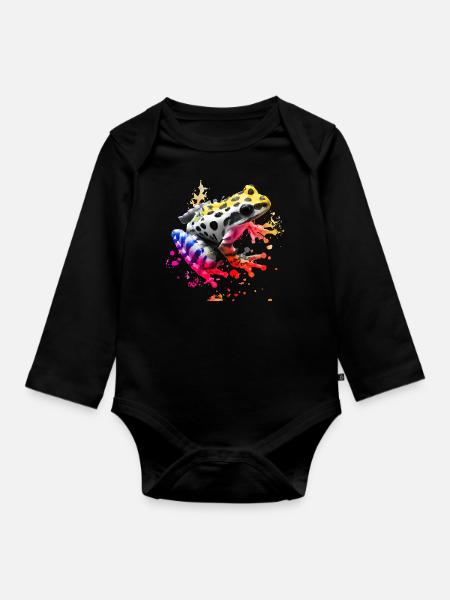 Bunter Frosch mit Farbspritzern - Baby Bio-Langarm-Body - Schwarz
