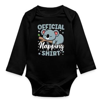 Official Napping Shirt Cute Sleeping Kawaii Koala - Organic Longsleeve Baby Bodysuit - black - Front