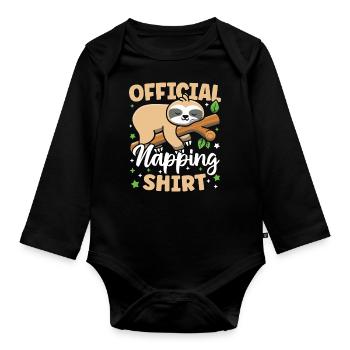 Official Napping Shirt Cute Kawaii Sleeping Sloth - Organic Longsleeve Baby Bodysuit - black - Front