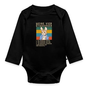Hase Meine Vier Stimmungen Schlaf Kaffee Spruch - Baby Bio-Langarm-Body - Schwarz - Vorne
