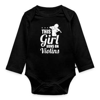 Violine Geige Mädchen - Baby Bio-Langarm-Body - Schwarz - Vorne