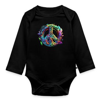 Peace Symbol, Peace Sign, Peace, Freedom - Organic Longsleeve Baby Bodysuit - black - Front