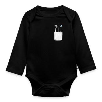 Zahnarzt T-Shirt Mit Brusttasche Zahnmedizin - Baby Bio-Langarm-Body - Schwarz - Vorne