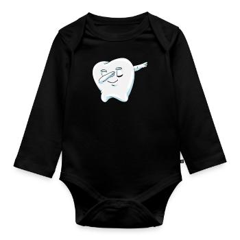 Dabbender Zahn Milchzahn Zahnarzt Geschenk - Baby Bio-Langarm-Body - Schwarz - Vorne