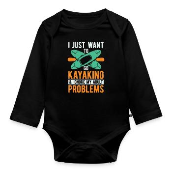 Kayaking I Just Want To Go Water Sport Kayak Lover - Baby Bio-Langarm-Body - Schwarz - Vorne