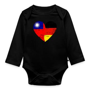 Taiwan Germany Flag Heart - Organic Longsleeve Baby Bodysuit - black - Front