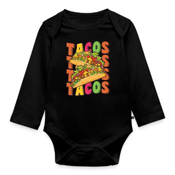 Groovy Taco Tuesday Retro Funny Taco Lover Cinco - Organic Longsleeve Baby Bodysuit - black - Front