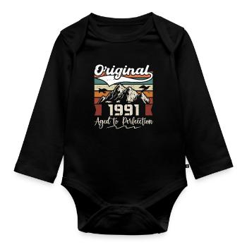 1991 - Cadeau né en 1991 - Body Bébé bio manches longues - noir - Devant