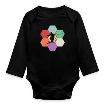 Skiing, Ski fahren, Ski Geschenk - Baby Bio-Langarm-Body - Schwarz - Vorne