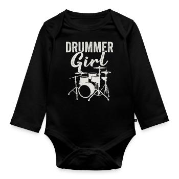 Vintage Drummer Girl Drum Set Musicien - Body Bébé bio manches longues - noir - Devant