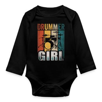 Vintage Drummer Girl Drum Set Musicien - Body Bébé bio manches longues - noir - Devant