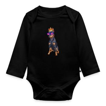 Doberman Queen Elizabeth II Britische Krone - Baby Bio-Langarm-Body - Schwarz - Vorne