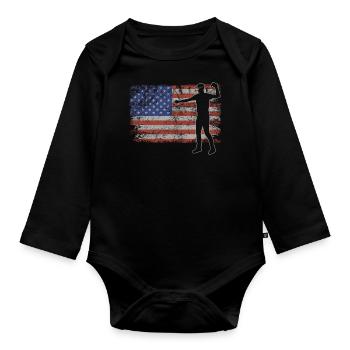Gaming Retro USA Flag Videogames 4th of July - Organic Longsleeve Baby Bodysuit - black - Front
