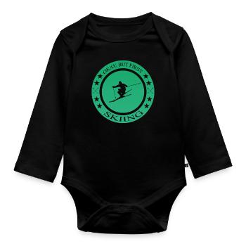 Ski fahren Geschenkidee Spruch Skiing - Baby Bio-Langarm-Body - Schwarz - Vorne