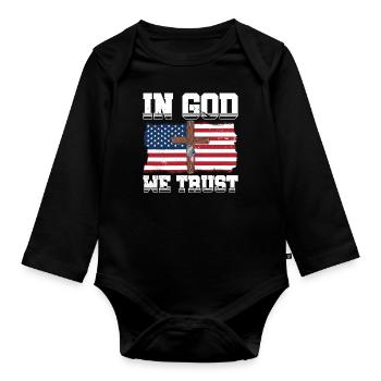 In God We Trust American Flag Jesus Faith - Organic Longsleeve Baby Bodysuit - black - Front