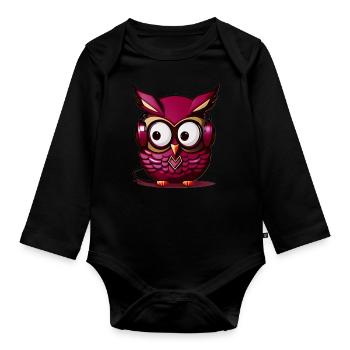 Eule dunkellila Kopfhörer - Baby Bio-Langarm-Body - Schwarz - Vorne