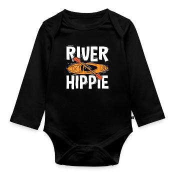 Kayaking River Hippie Paddle Boat Kayak Lover - Organic Longsleeve Baby Bodysuit - black - Front