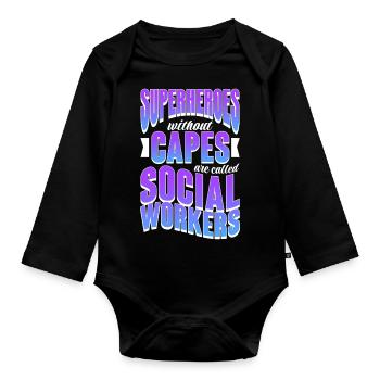 Superheroes do better Capes are called Social - Organic Longsleeve Baby Bodysuit - black - Front