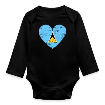 Cœur du drapeau de Sainte-Lucie - Body Bébé bio manches longues - noir - Devant