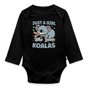 Juste une fille qui aime les koalas mignons Kawaii endormis - Body Bébé bio manches longues - noir - Devant